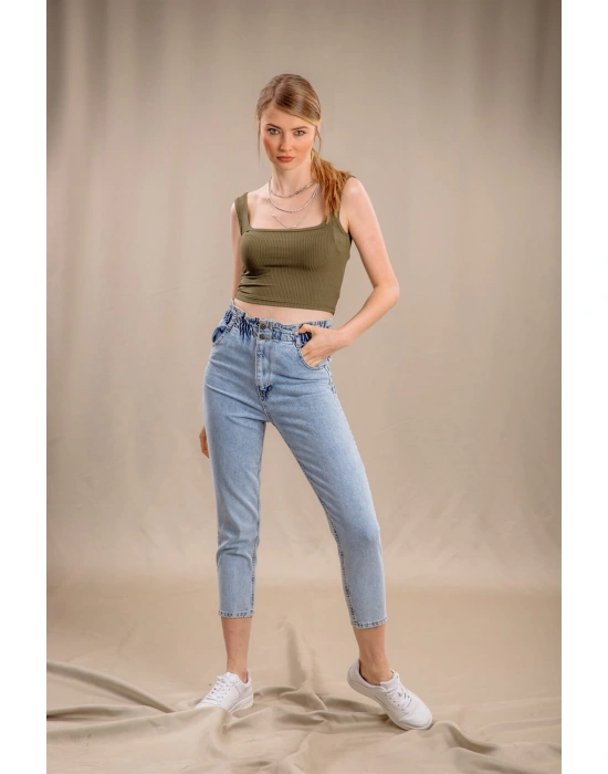 Lastik Detaylı Slim Fit Jeans - MAVİ
