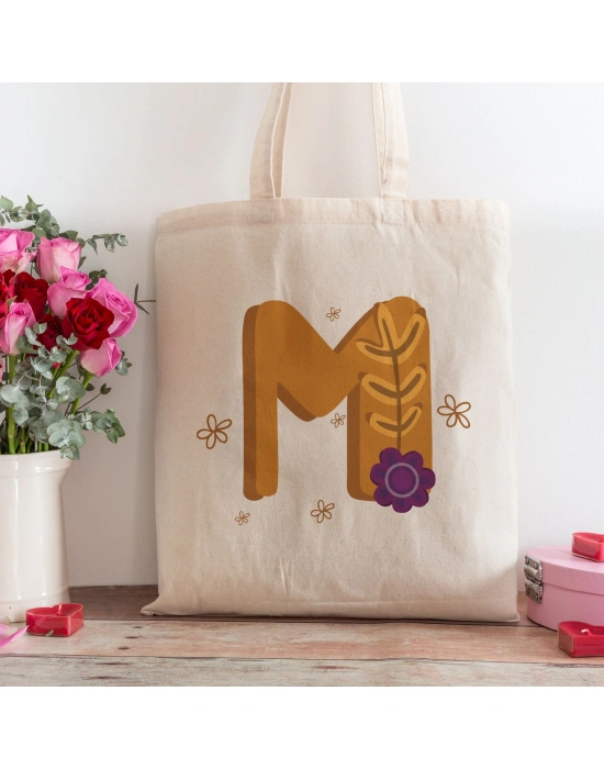 M Harfi Tasarımlı Alışveriş Plaj Bez Çanta