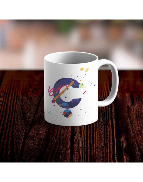 Özel Tasarım Ç Harfi Beyaz Kupa Bardak