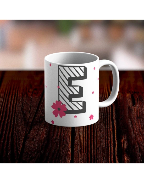 Özel Tasarım E Harfi Beyaz Kupa Bardak