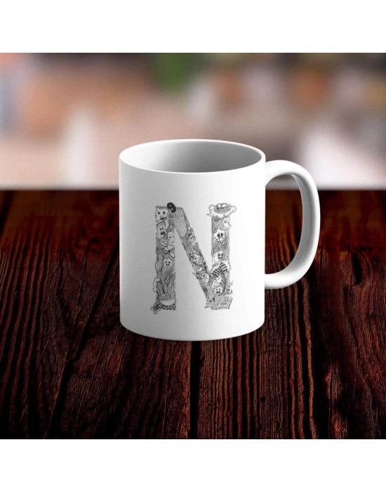Özel Tasarım N Harfi Beyaz Kupa Bardak