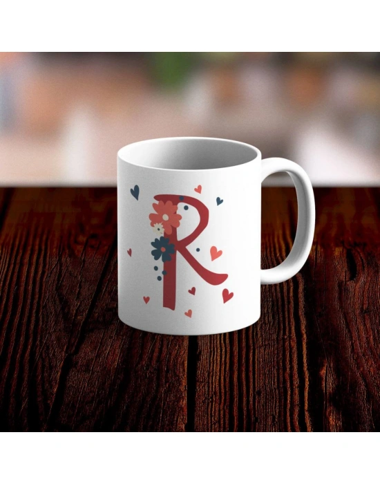 Özel Tasarım R Harfi Beyaz Kupa Bardak