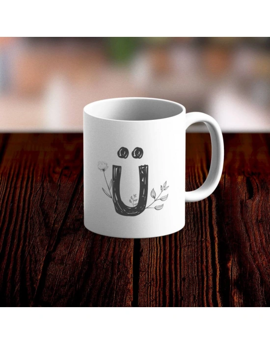Özel Tasarım Ü Harfi Beyaz Kupa Bardak