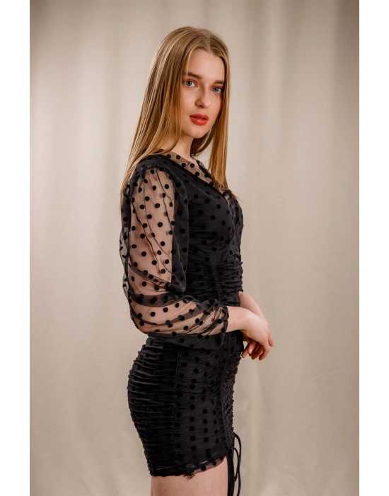 Puantiyeli Elbise - SİYAH