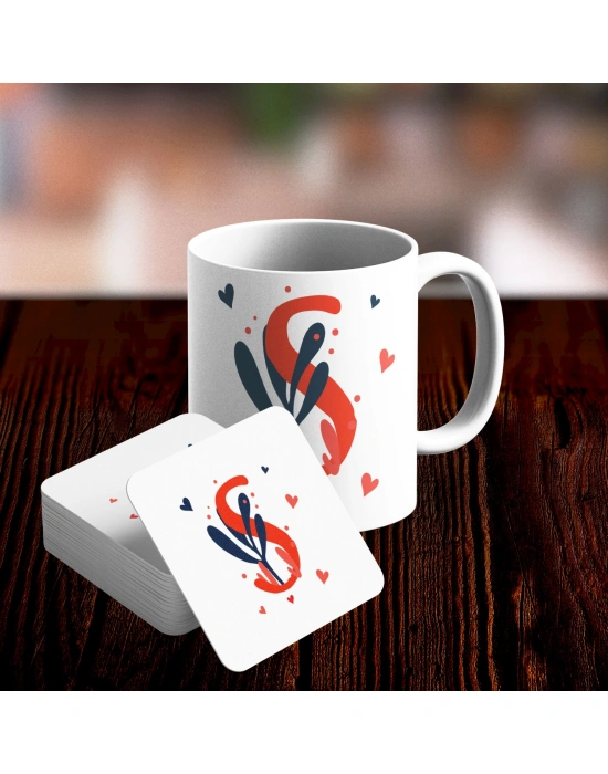 S Harfi Tasarımlı Kupa ve Bardak Altlığı Seti