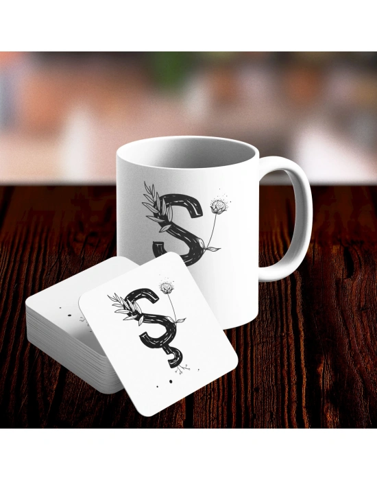 Ş Harfi Tasarımlı Kupa ve Bardak Altlığı Seti