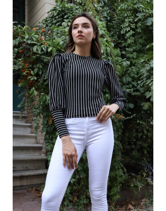 Tasarım Kollu Bluz - SİYAH