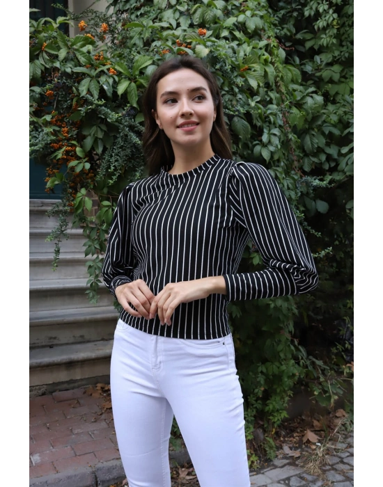 Tasarım Kollu Bluz - SİYAH