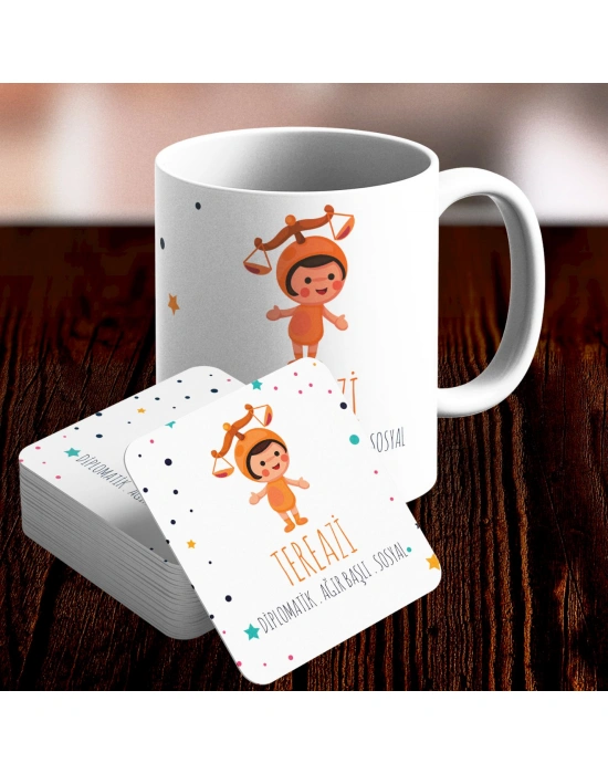 Terazi Burcu Özel Sevimli Kupa ve Altlık Seti