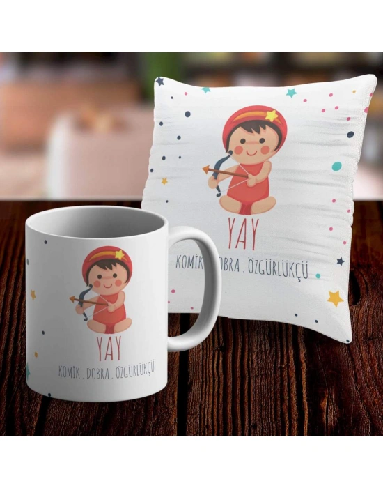 Yay Tasarımlı Sevimli Kupa ve Yastık Kılıfı Seti