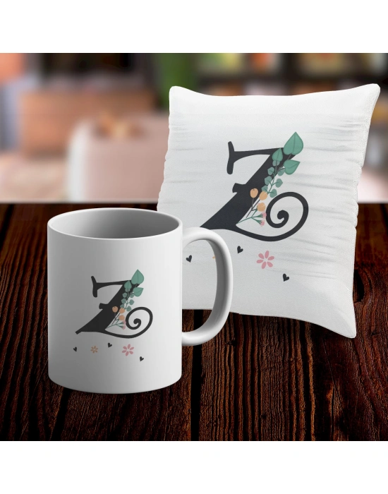Z Harfi Tasarımlı Kupa ve Yastık Kılıfı Hediye Seti