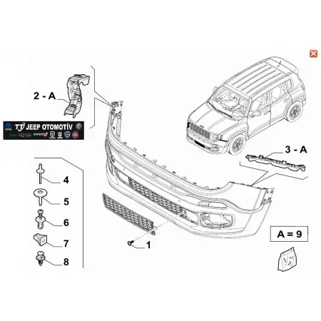 2014-2024 Jeep Renegade Ön Tampon Braketleri 51959990 51959994