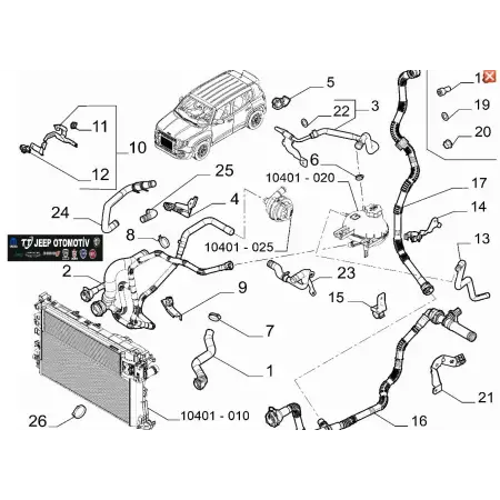 2018 - 2022 Jeep Renegade Radyatör Hortumu 52180276