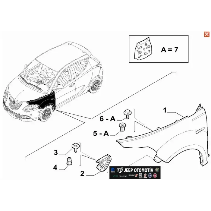 2011 - 2023 Lancia Ypsilon Sol Ön Çamurluk Braketi 51837702