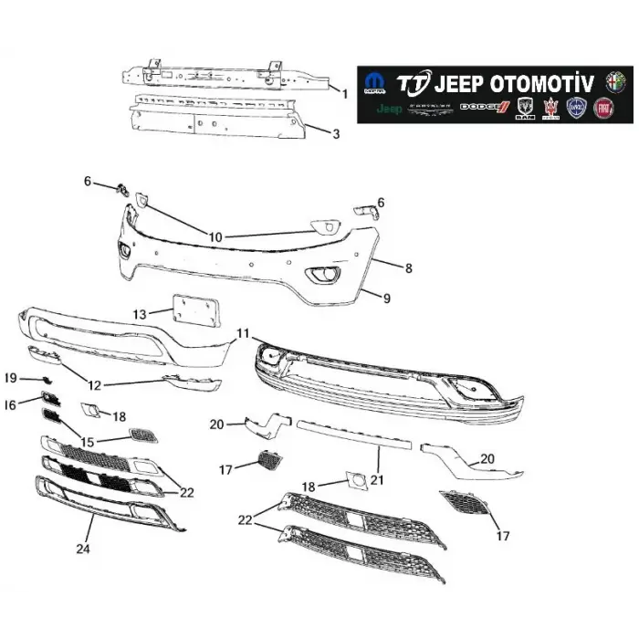 2014 - 2022 Jeep Grand Cherokee (WK) Ön Tampon Demiri 68227140AC