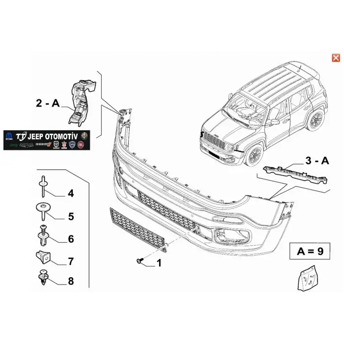 2014-2024 Jeep Renegade Ön Tampon Braketleri 51959990 51959994