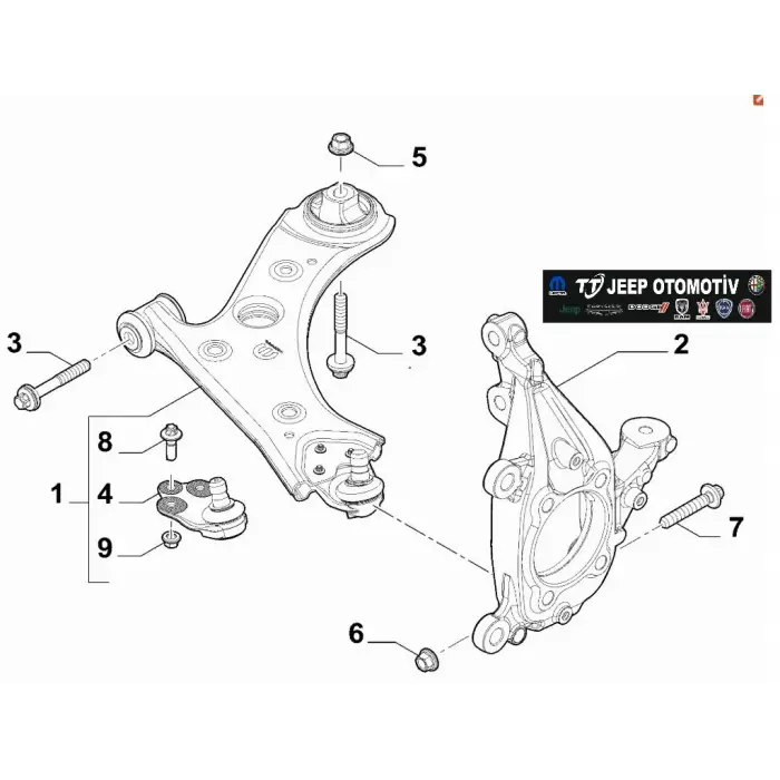 2014-23 Jeep Renegade Compass Fiat 500X Ön Sol Taşıyıcı 52028393