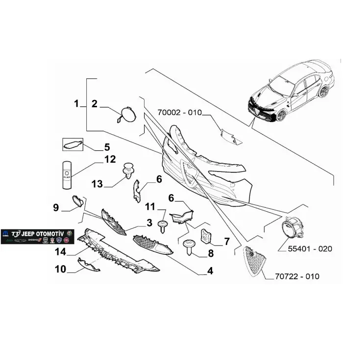 2016 - 2022 Alfa Romeo Giulia Ön Tampon Alt Karlık 156179115