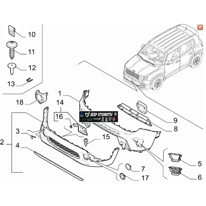 2018 - 2023 Jeep Renegade Ön Tampon Braketi 52094177