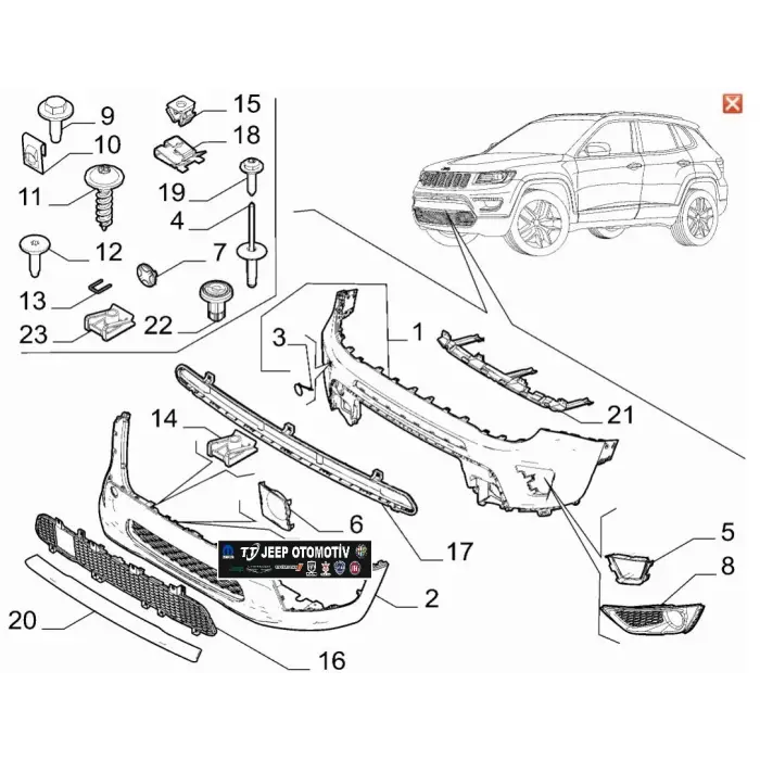 2020 - 2023 Jeep Compass Ön Tampon ACC Radar Kapağı 60943847