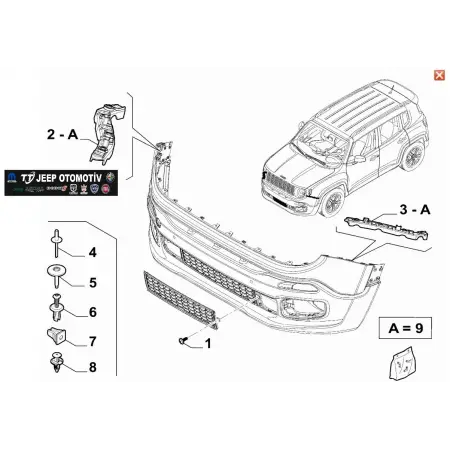 2014-2024 Jeep Renegade Ön Tampon Braketleri 51959990 51959994