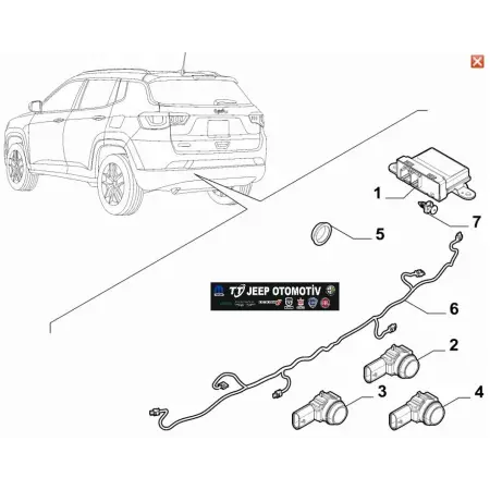 2021 - 2025 Jeep Compass Arka Park Sensör Tesisatı 52181342