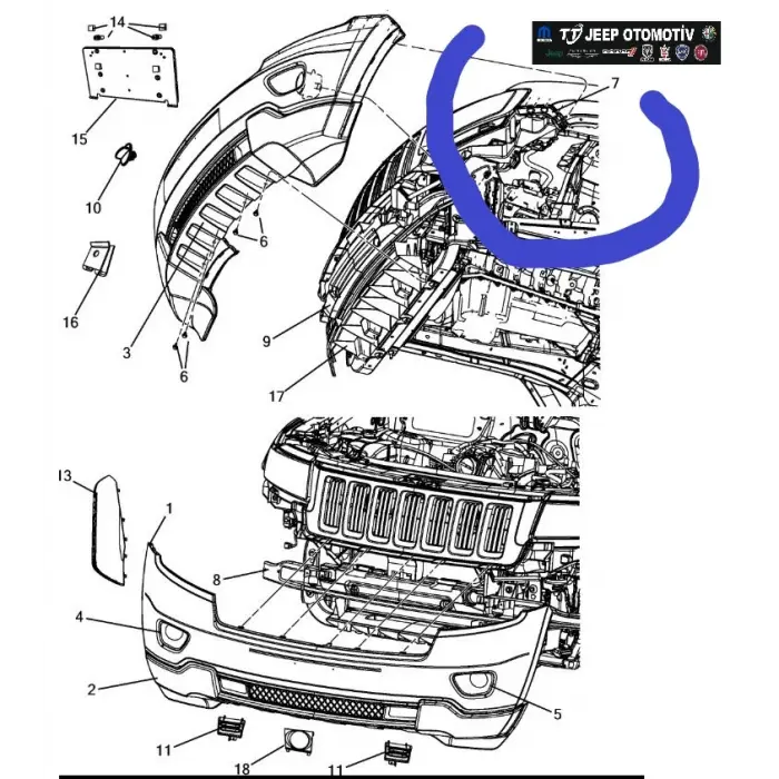 2011 - 2013 Jeep Grand Cherokee Ön Tampon Sol Braket 55079229AD