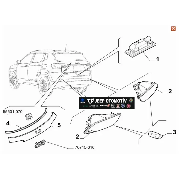 2017-2025 Jeep Compass (MK / MV) Sol Arka Sis Lambası 52207002