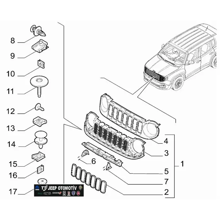 2018-2022 Jeep Renegade Ön Panjur / Izgara Çerçeveleri 735687346
