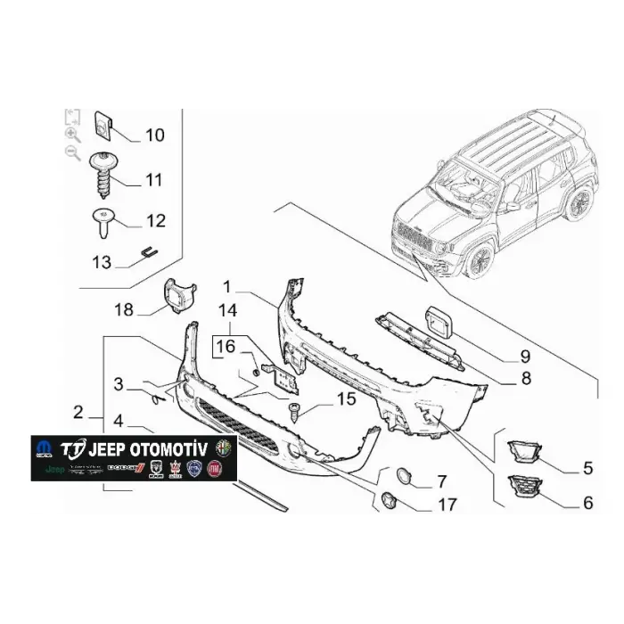 2018 - 2025 Jeep Renegade Orijinal Ön Alt Tampon 735707751