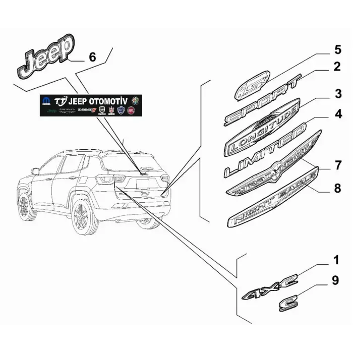 2020 - 2024 Jeep Compass PHEV Bagaj Jeep Yazısı 52170819