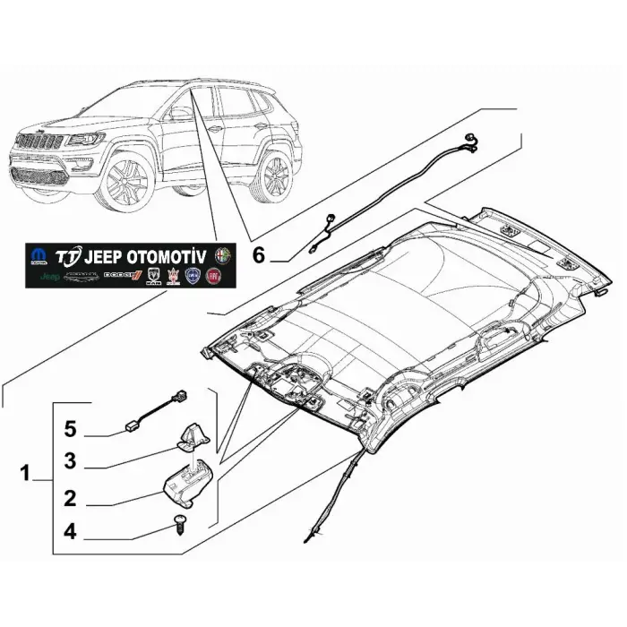 2020-21 Jeep Compass Tavan Döşeme Tesisat ve Hortumları 52144651 - 2.El