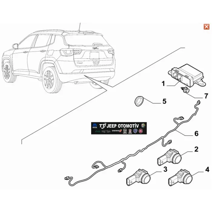 2021 - 2025 Jeep Compass Arka Park Sensör Tesisatı 52181342