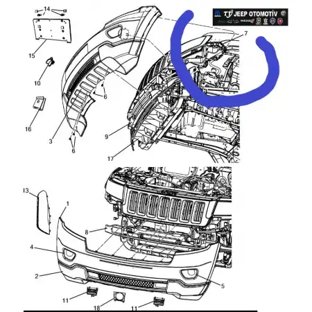 2011 - 2013 Jeep Grand Cherokee Ön Tampon Sol Braket 55079229AD