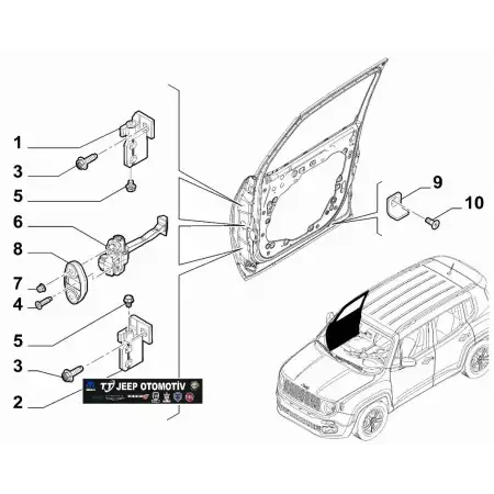 2014-2024 Jeep Renegade Fiat 500X Sol Alt Menteşe 50525348