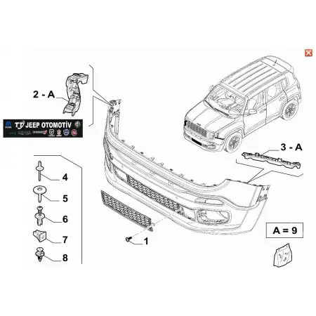 2014-2024 Jeep Renegade Ön Tampon Braketleri 51959990 51959994