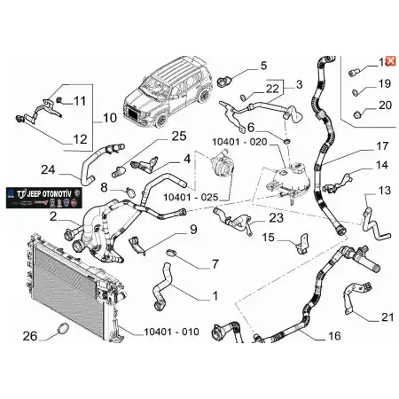 2018 - 2022 Jeep Renegade Radyatör Hortumu 52180276