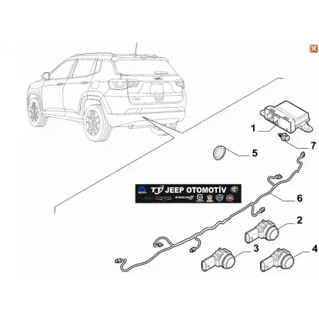 2021 - 2023 Jeep Compass Arka Park Sensör Tesisatı 52181338