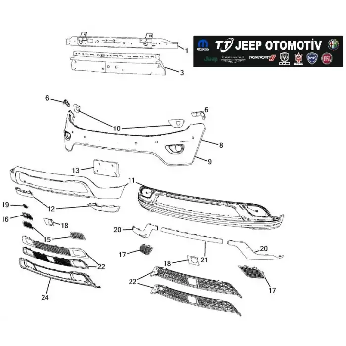 2014 - 2022 Jeep Grand Cherokee (WK) Ön Tampon Demiri 68227140AC