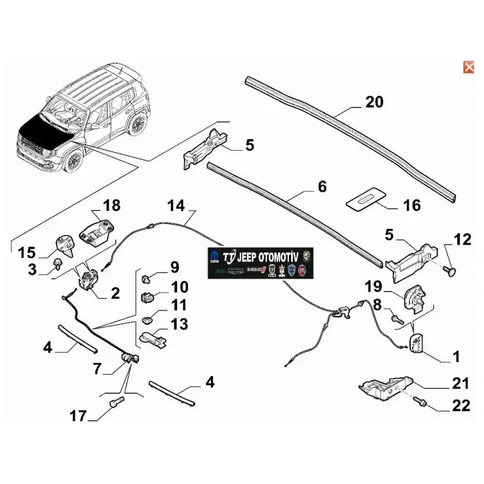 2014 - 2023 Jeep Renegade Kaput Mandal Teli 52112382