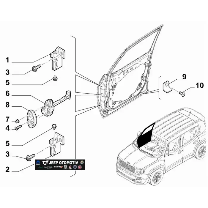 2014-2024 Jeep Renegade Fiat 500X Sol Alt Menteşe 50525348
