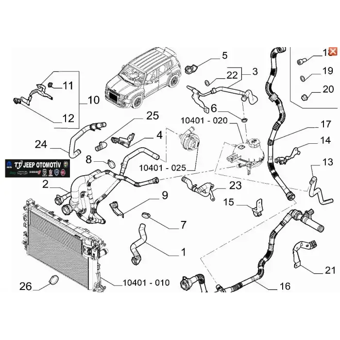 2018 - 2022 Jeep Renegade Radyatör Hortumu 52180276