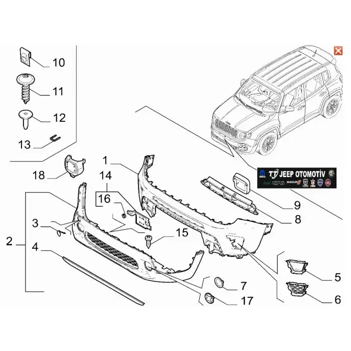 2018 - 2023 Jeep Renegade Ön Tampon Radar Kapağı 735690355