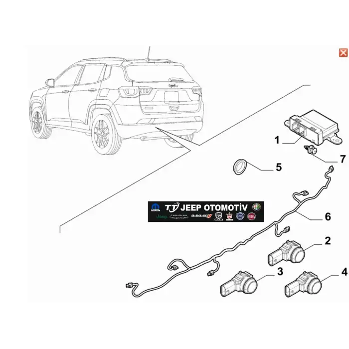 2021 - 2023 Jeep Compass Arka Park Sensör Tesisatı 52181338