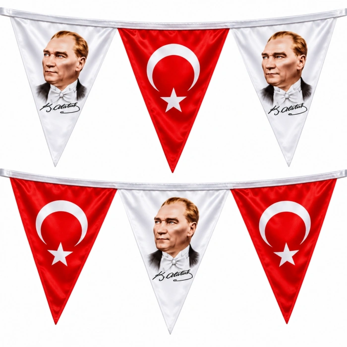 İpe Dizili Üçgen Atatürk ve Türk Bayrak