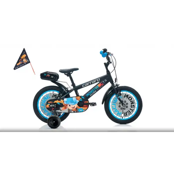 Carraro Monster 16 Jant Alüminyum Çocuk Bisikleti Mat Siyah-Gri-Mavi