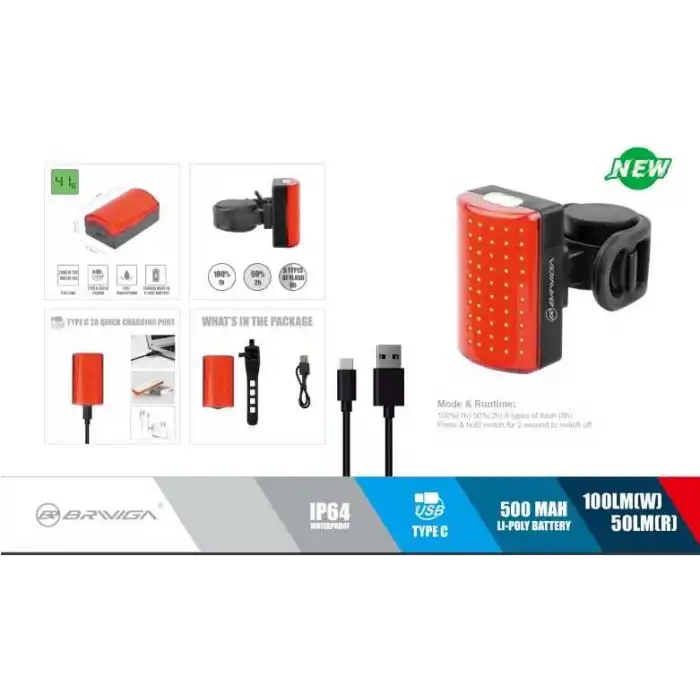 Eastpower Briviga Ebl-3355 200 Lümen USB Şarjlı Bisiklet Arka Çakar