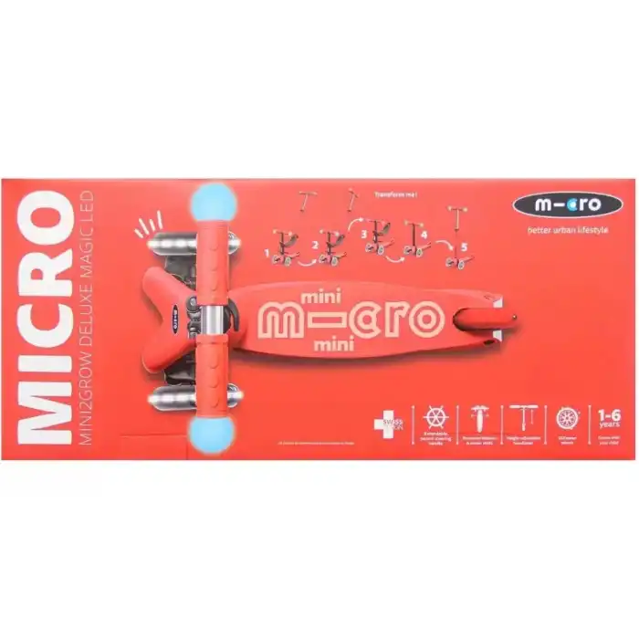 Micro Mini2Grow Deluxe Magic LED 3 Tekerlekli Scooter Red