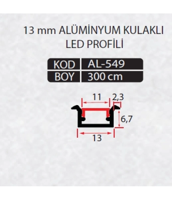 AL-549 - 13 MM ALÜMİNYUM PAHLI LED PROFİL 300 CM