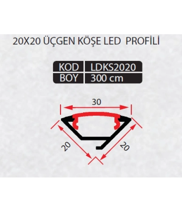 LDKS2020 20X20 MM LEDLİ KÖŞE PROFİLİ 300 CM